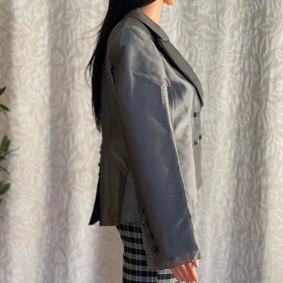 Vtg 90s André Raphael Alta Moda 100% Silk Metallic Gray Fitted Blazer Jacket 8 - Picture 3 of 9